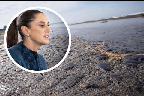 Derrame pudo originarse en complejo Cantarell de Pemex: Sheinbaum