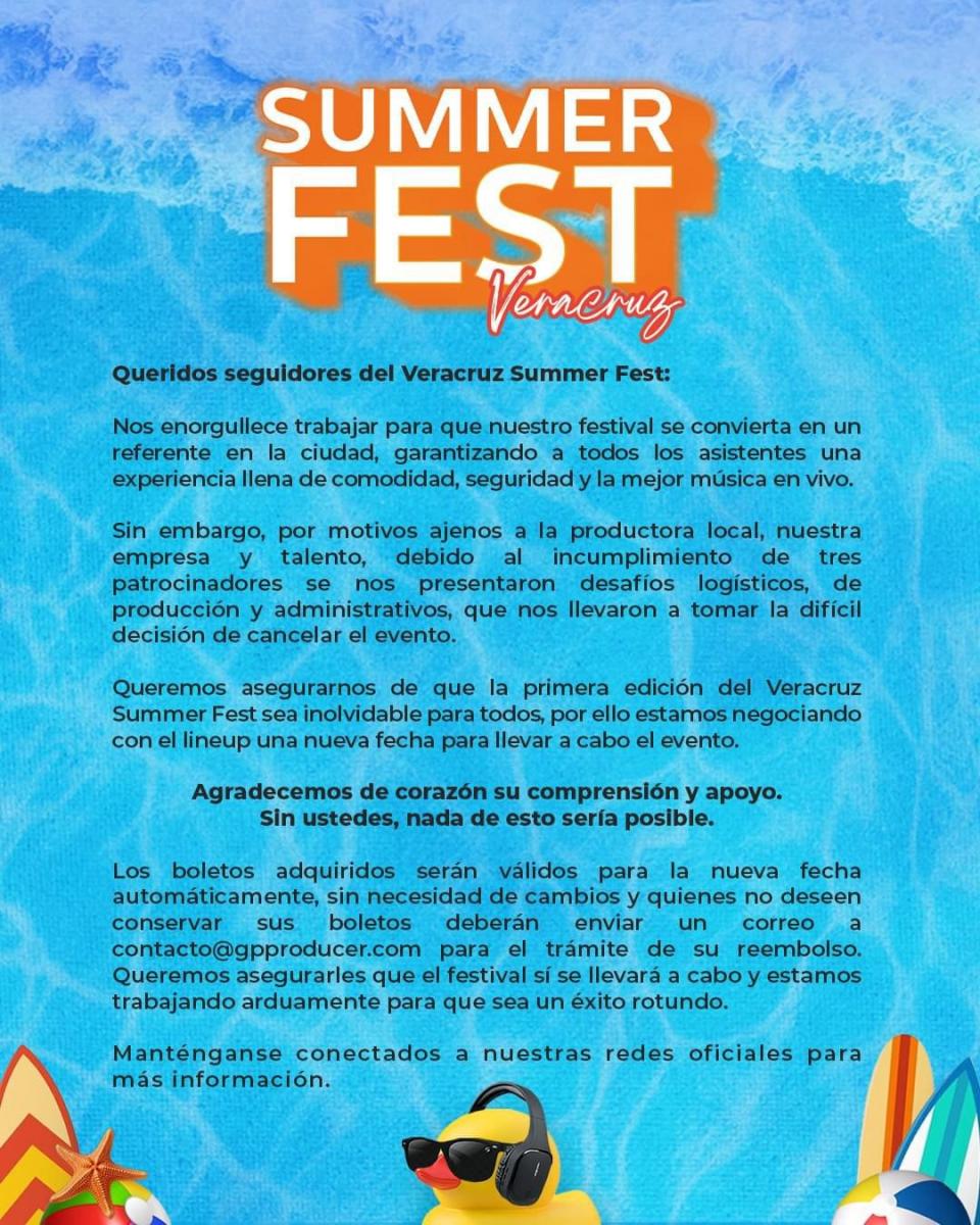 Cancelan Summer Fest 2024 en Veracruz everacruz.mx Periódico