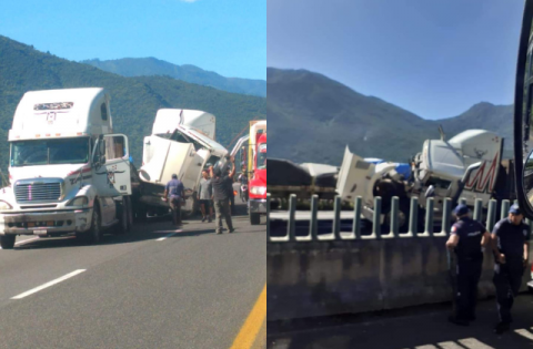 Chocan tráileres en Nogales; denuncian aceite regado sobre autopista