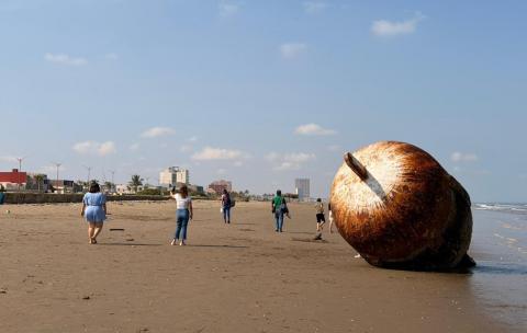Boya encalla en Coatzacoalcos y se vuelve atractivo turístico