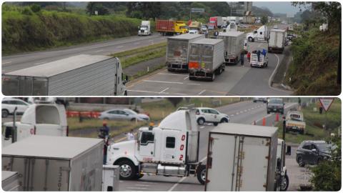 Bloqueo de transportistas causa caos vial en la Córdoba-Veracruz