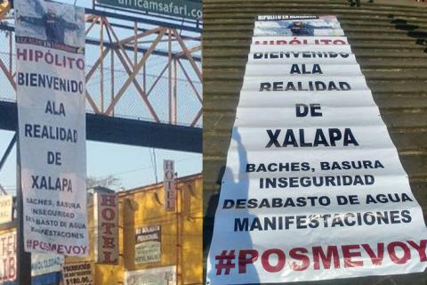 Una vez más, cuelgan lonas contra viajes de Hipólito Rodríguez