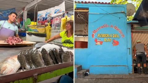 Locatarios de Coatza comen sus mariscos para probar que no hay crudo