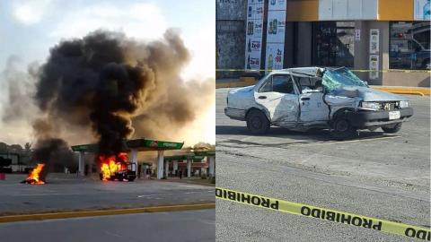 Queman dos patrullas tras accidente en Álamo